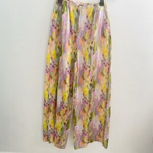 Nasty Gal Anthropologie LINEN Abstract wide leg Pants 4 purple green NEW